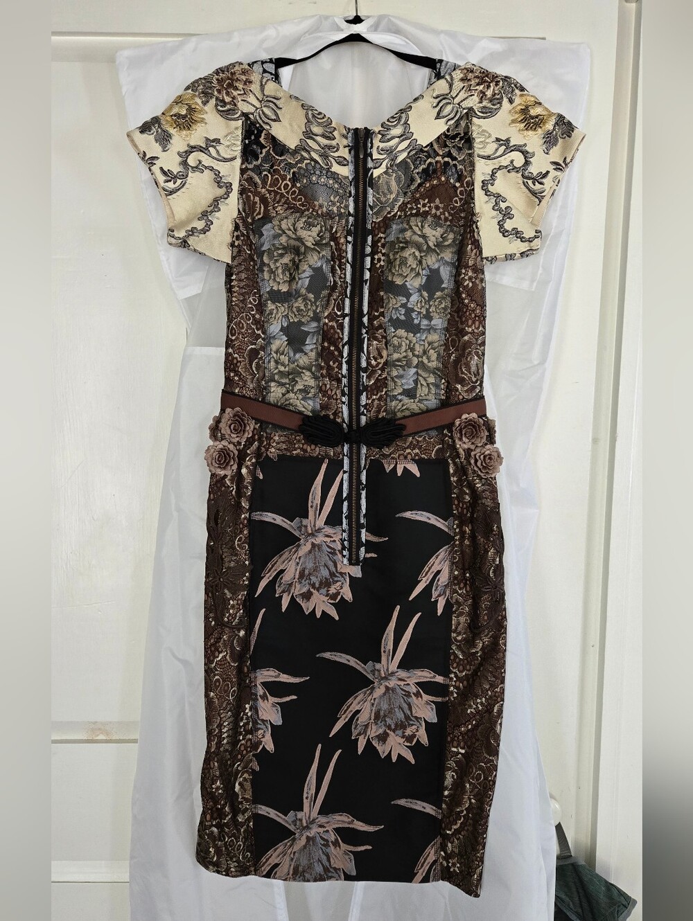 BYRON LARS Beguile "Noemi" Floral Brocade Sheath Dress, Size 4